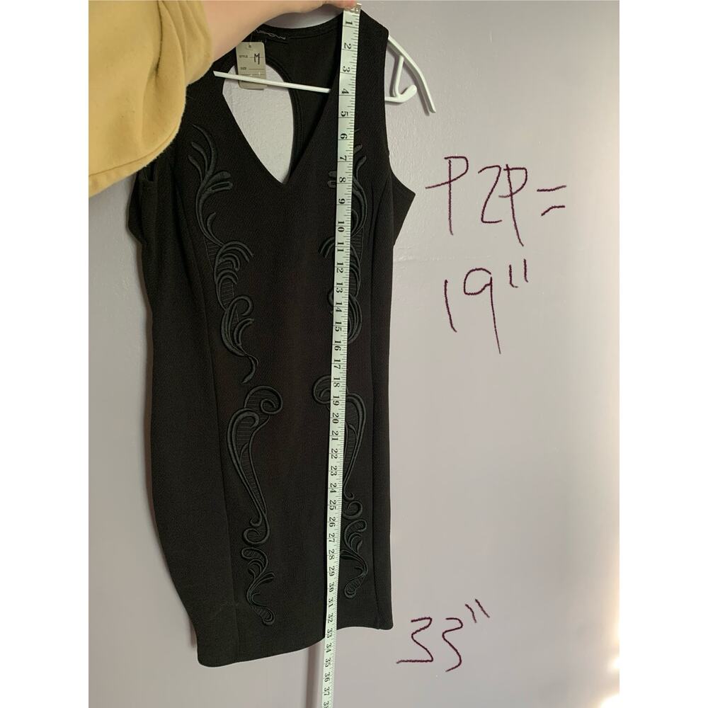 NWT Symphony / bodycon / little black dress / embroidered / fitted / medium - Picture 4 of 7